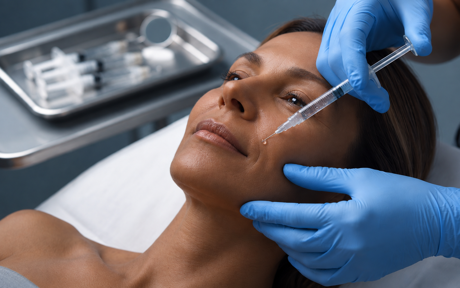 A dermal filler injection being administered to a patient's cheek area